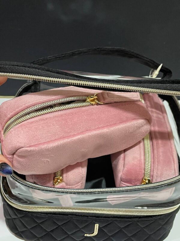 Косметичка-кейс 4 в 1 Primark велюрова на 2 віділення чорна/ рожеві