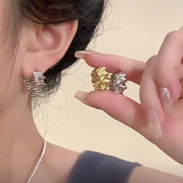 Сережки "Геометричні" кільця рельєфні золоті (10245)