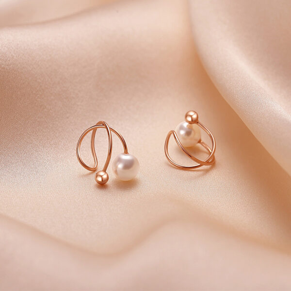 Сережки (без пірсингу) плетені з перлинами золоті/рожеве золото/срібні (7481)