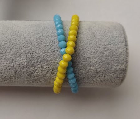 Браслет подвійний натур. Чеський кришталь синьо-жовтий 6х4 мм (патріотичний)