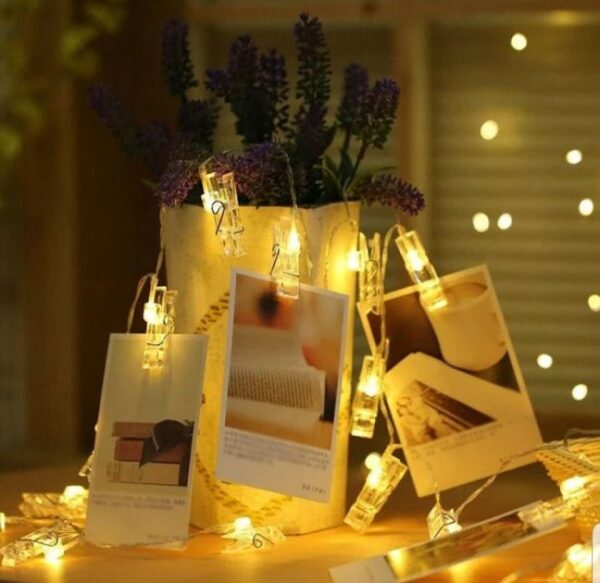 Гірлянда портативна "Прищепки" 3 м/ 20 LED золоте світло (USB + батарейки)