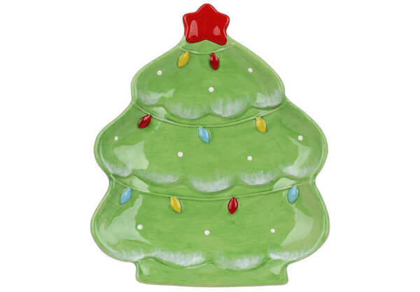 Блюдо керамічне у формі ялинки з об'ємним малюнком 21*20.5*2 см зелене