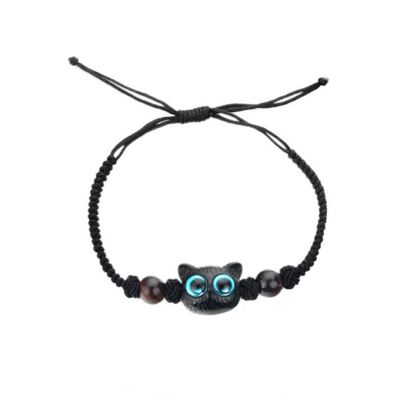 Браслет "Котик" з бусинами плетений шнур  на затяжці