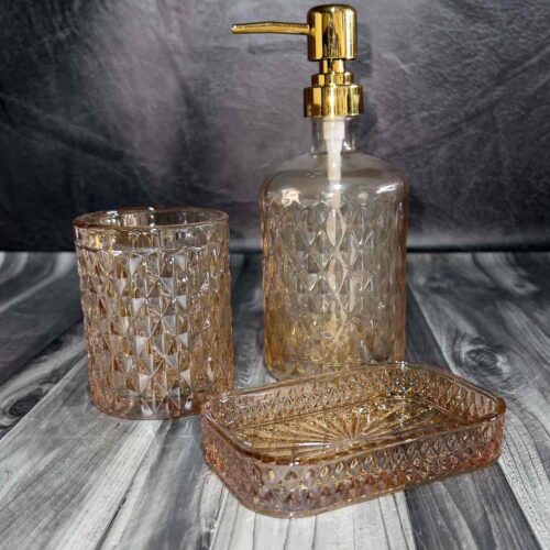 Набір для ванної кімнати «Аргайл» мильниця/дозатор/склянка янтар рельєфний 3 шт