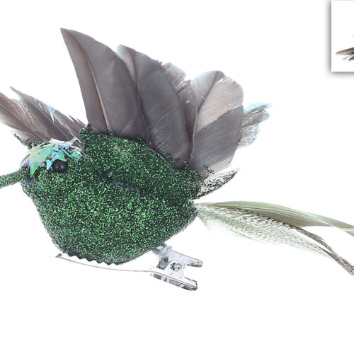 Ялинкова прикраса "Пташка Колібрі" зелена на кліпсі 11,5 см