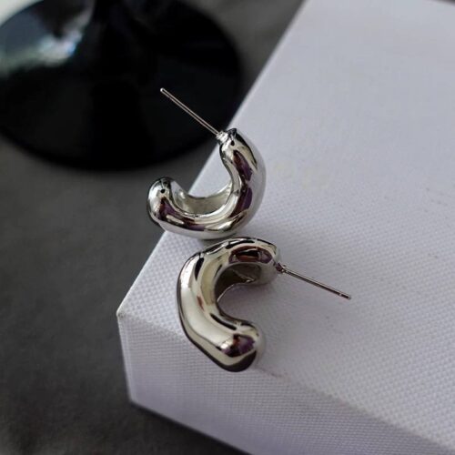 Сережки геометричні кільця абстрактні дуті срібні (10671)