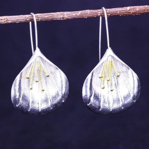 Сережки металеві "Квіти-листки" срібні (10434)