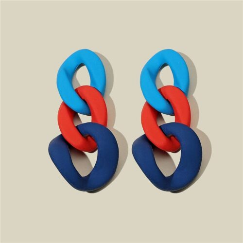 Сережки акрилові "Ланцюг" масивні синій/червоний/блакитний 4,5 см (8109)