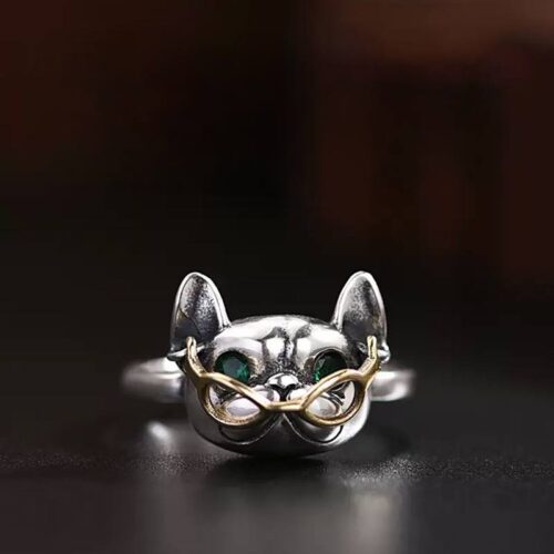 32e0df0a-b179-4a43-a3a3-a4e72351f029.jpg Каблучка жіноча металева «Бульдог в окулярах» срібний (8408)