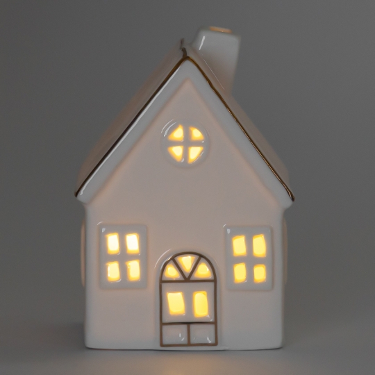 Декор керамічний "Будиночок" з LED підсвічуванням 11*7,8*6,2 см білий