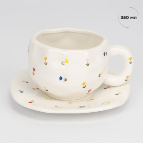 Чашка керамічна з блюдцем "Літні квіти" 350 мл