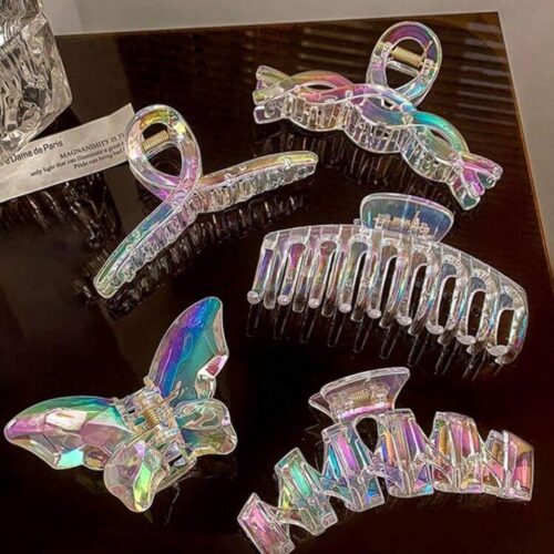 Заколка-краб для волосся "Fashion" прозора райдужна мікс 12 см