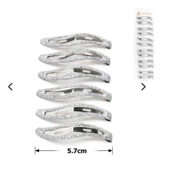 Заколка тік-так трикутна вигнута з блисківками 5,7 см срібна 1шт