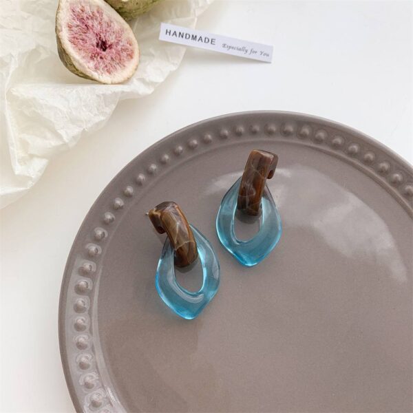 Сережки акрилові геометричні блакитно-коричневі (8100)