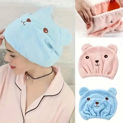 34eb76da-23e6-4ff1-bd1b-9c7e9765fc67-1.jpg Шапочка для сушки волосся "Bear" флісова мікс кольорів