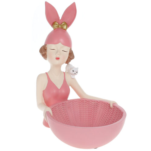 352403c6-018b-436e-8df1-ba7ba26675f6.jpg Тарілочка для прикрас "Дівчинка-Зайчик" 17*19*23 см рожева