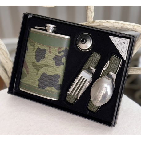 Набір чоловічий подарунковий "Мілітарі" Фляга/ложка/виделка складні (23*17,5*4 см)