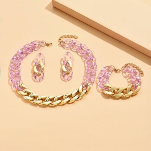 368ced15-853a-4667-b967-7573834efb11.jpg Набір Кольє/Браслет/Сережки "Ланцюг" комбінований рожево-золотий