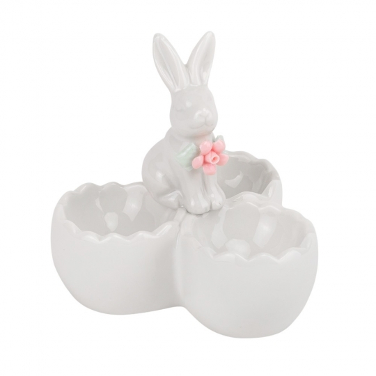 Підставка керамічна для 3 яєць "Білий кролик" 10,5 см біла
