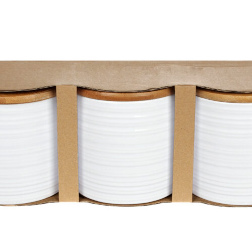 Набір керамічних банок "Лінії" 430 мл з бамб. кришкою білий (3 шт)