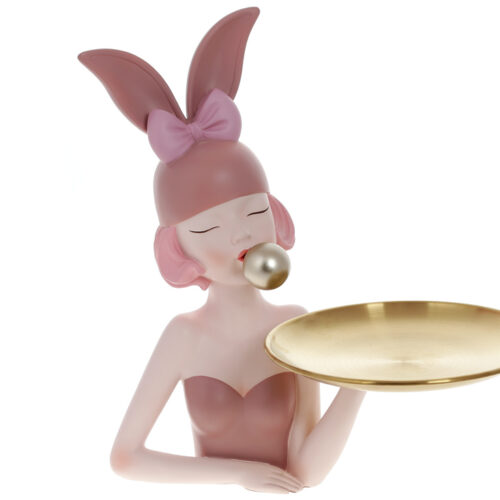 37d361b5-6948-48a7-8c19-388b23a5d268.jpg Підставка-Тарілочка для прикрас "Дівчинка-Зайчик" 32 см білий з рожевим