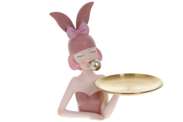 Підставка-Тарілочка для прикрас "Дівчинка-Зайчик" 32 см білий з рожевим