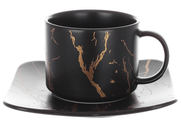 3807307c-faf8-434b-af84-e55fac8b777b.jpg Чашка з блюдцем порцелянова "Мармурова розкіш" 250 мл чорна
