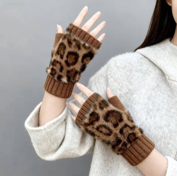 Рукавиці-мітени жіночі пухнасті леопардові