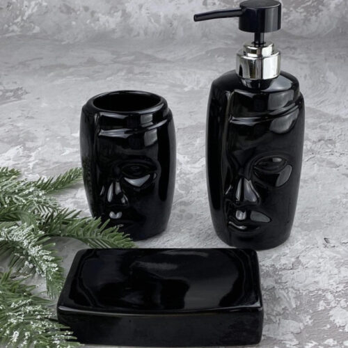 Набір для ванної кімнати «Face” мильниця/дозатор/склянка 3 шт чорний