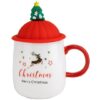 Чашка керамічна Новорічна "Ho-ho-ho" з кришкою та ложечкою (ялинка) 350 мл