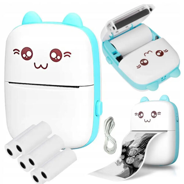Міні-принтер дитячий портативний Bambi CAT mini printer блакитний
