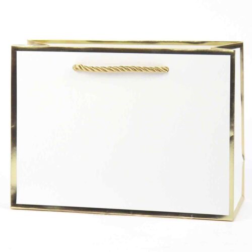 Пакет подарунковий ”M” (30*25*10 см) однотонний з золотим обідком білий