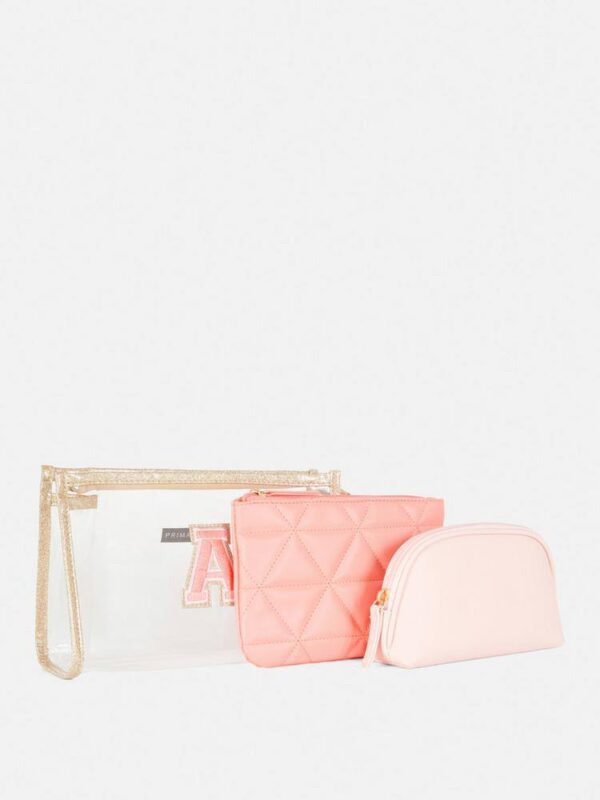 Набір косметичок "Буква" 3 в 1 прозора/рожева стьобана Primark