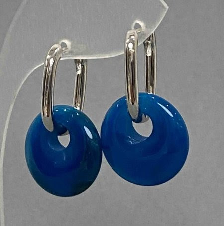 Сережки-кільця з натур. кам. Агат синій бублик