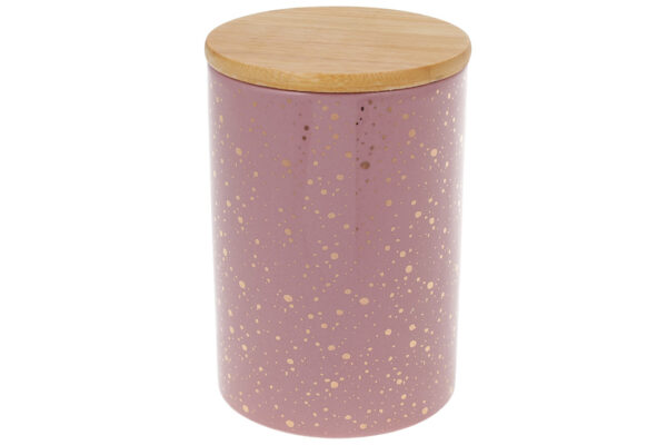 3bcc7216-ee7f-4243-87f5-6ad9411af537.jpg Банка керамічна з бамбуковою кришкою "Золоті Краплі", 650мл мокко/біла/сіра/пудра