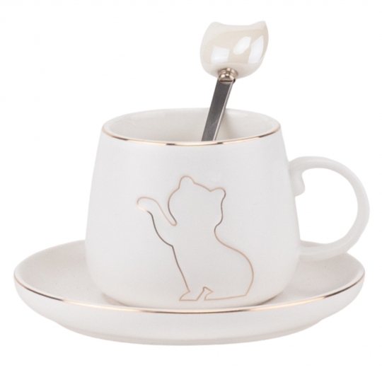 Чашка з блюдцем "Котяче щастя" 200 мл чорна/біла