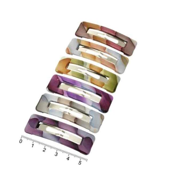 Заколка тік-так прямокутна з пластиковою накладкою кольорові розводи 5,5 см