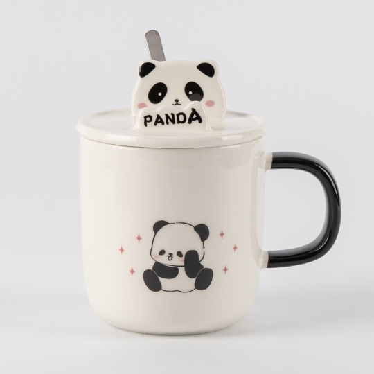 Чашка керамічна "Панда" з кришкою та ложкою 350 мл