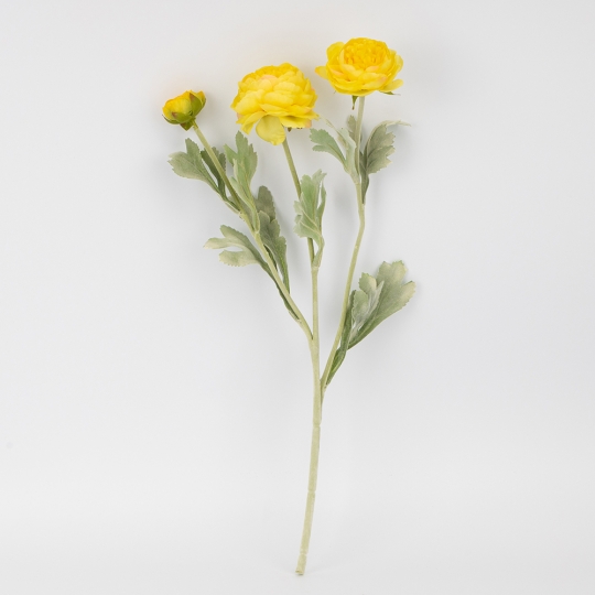 Штучна гілка ранункулюс 3 бутони 50 см жовтий