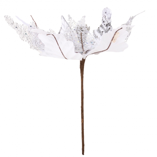 Декоративна квітка "Пуансетія" срібна 32 см
