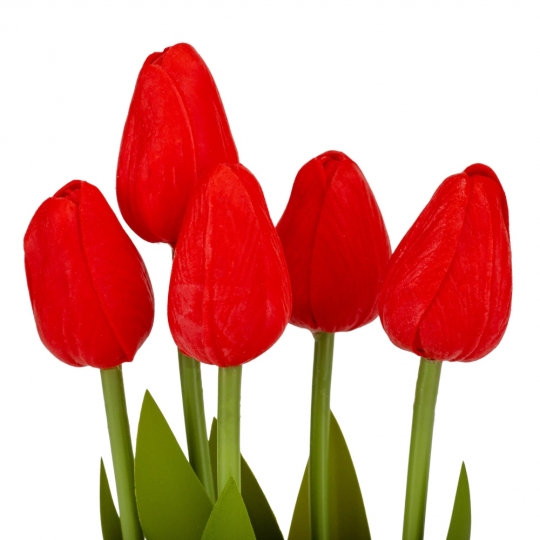 Штучний букет тюльпанів 5 бутонів/ 25,5 см "Рапсодія" (латекс) червоний