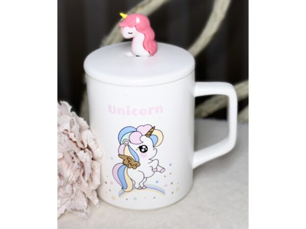 Чашка керамічна "Єдиноріг" з кришкою та ложкою 380 мл