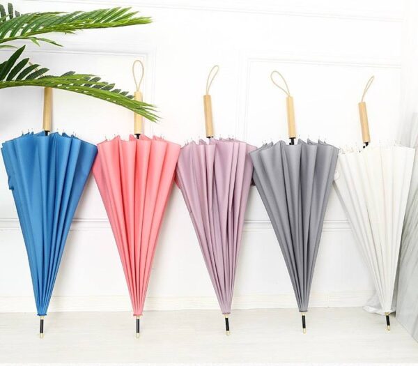 Парасоля-трость півавтомат однотонна з дерев. ручкою 16 спиць/антивітер D 108 см