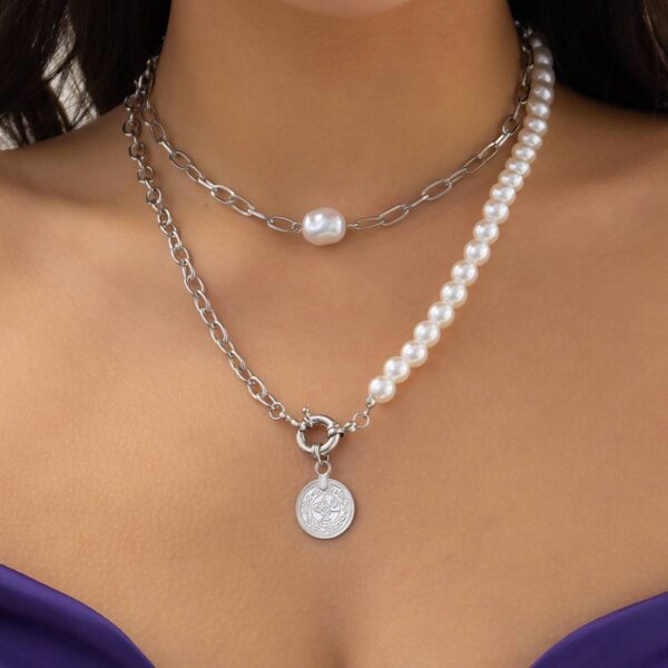 Намисто-Чокер/ Кольє подвійне перли зі срібним ланцюжком