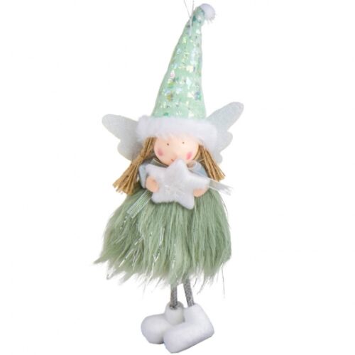 Ялинкова прикраса "Чарівна Фея" 22 см зелена (тканина)