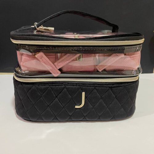 Косметичка-кейс 4 в 1 Primark велюрова на 2 віділення чорна/ рожеві