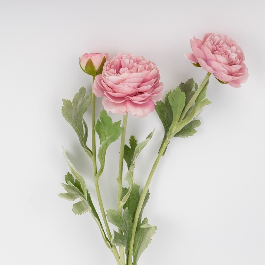 Штучна гілка ранункулюс 3 бутони 50 см світло-рожевий