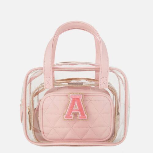 Набір косметичок "Буква" 3 в 1 прозора/рожева стьобана Primark з ручками