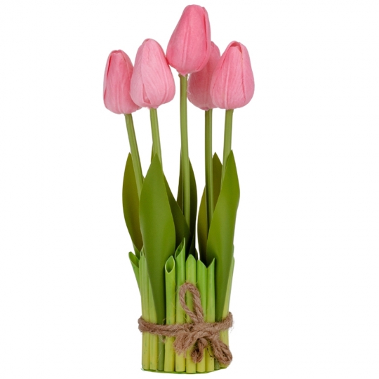 Штучний букет тюльпанів 5 бутонів/ 25,5 см "Рапсодія" (латекс) рожевий