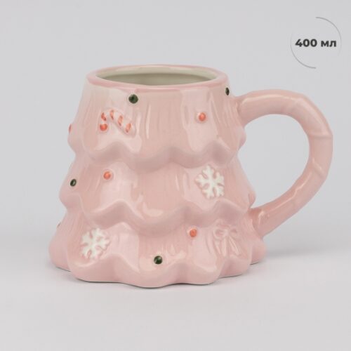 Чашка керамічна Новорічна "Рожева ялинка" 400 мл